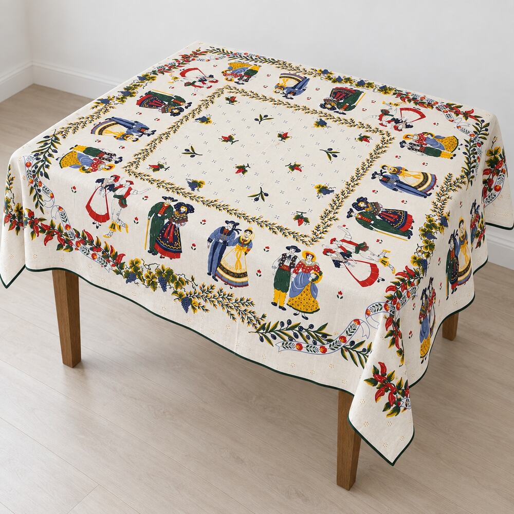 Bouchara Maison Folk Costume Tablecloth 53x56" French Country Floral Grapes READ